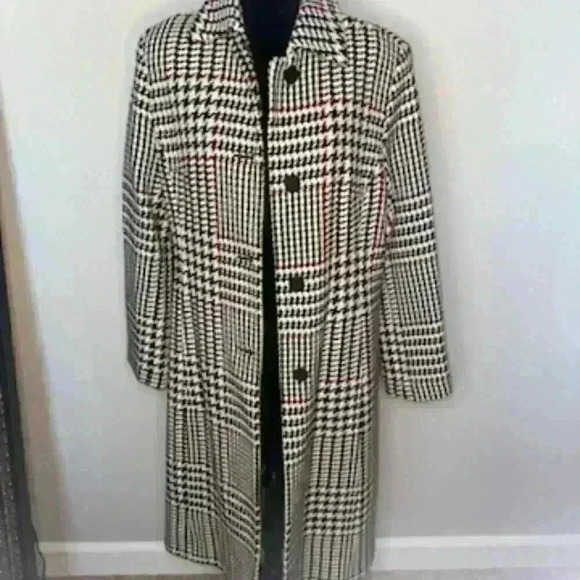 Tribeca Studio Houndstooth Coat Wool Blend Button Up Jacket - Picture 3 of 8